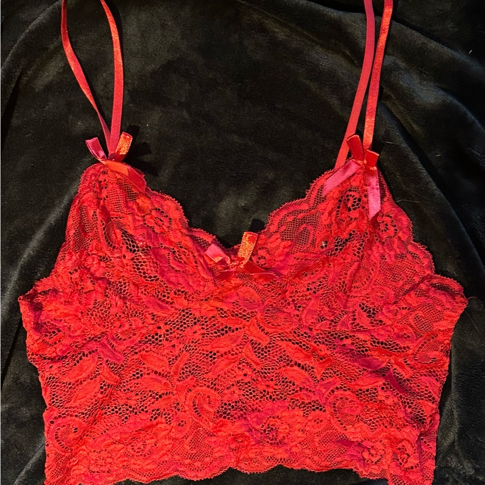 Red Lace Chemise with Floral Detailing